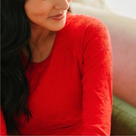 ZYIA Active Red Snowflake Crop Top 3XL Long Sleeve Seamless Holiday Cozy NWT - Picture 2 of 14